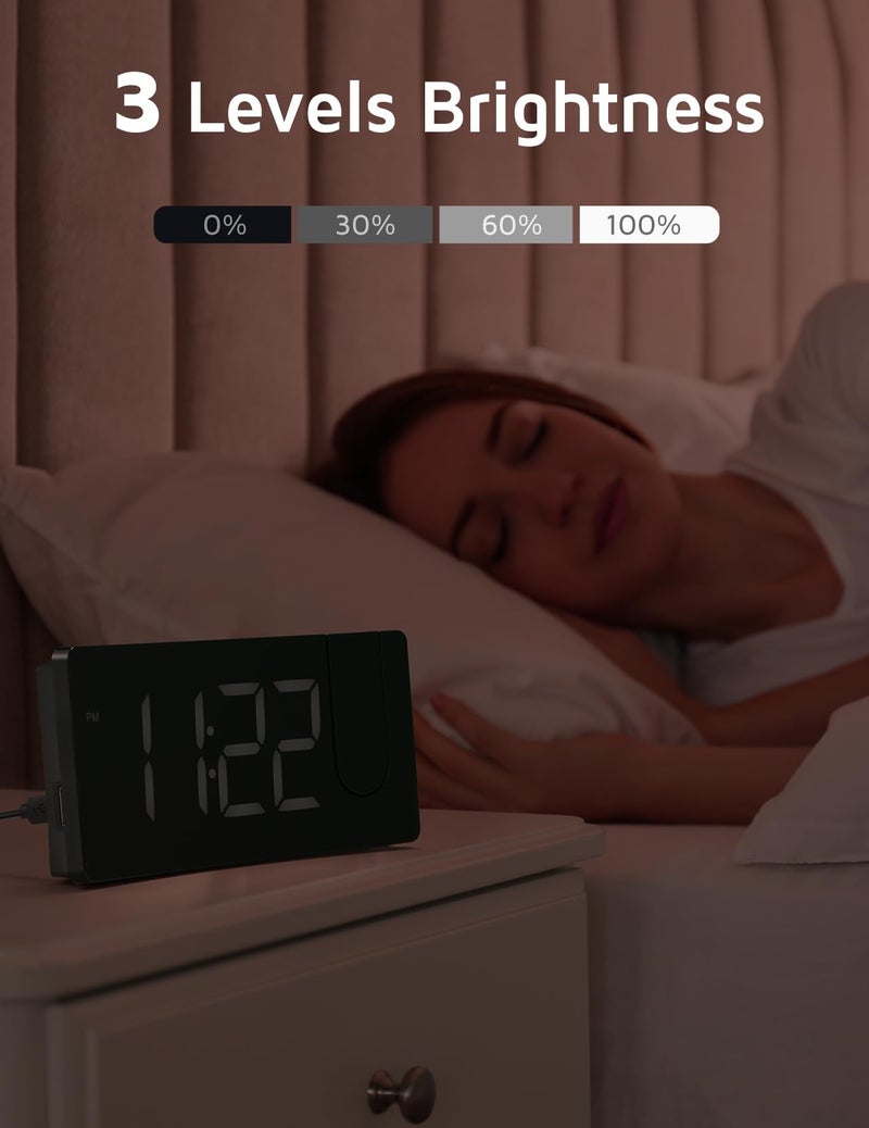 GOLOZA ساعة منبه رقمية مع جهاز عرض قابل للدوران 180 درجة سطوع 3 مستويات باهتة شاشة LED واضحة شاحن USB حجم تدريجي 9 دقائق قيلولة بعد الظهر 12/24 ساعة منبه رقمي لغرفة النوم - Image 3